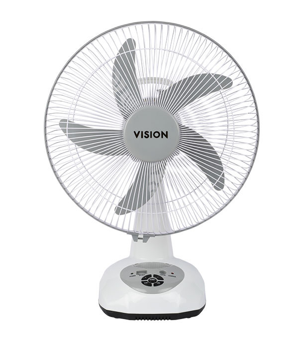 VISION Rechargeable Table Fan 14'' White With USB Charger